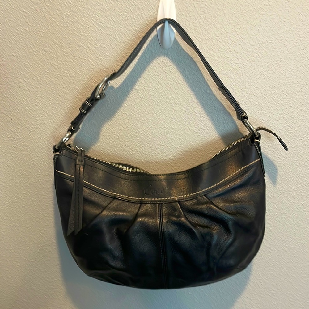 Authentic Coach small black leather handbag with silver hardware